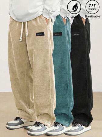 Men's Drawstring Waist Corduroy Straight Leg Casual Pants, Fashion Retro Style Sweatpants For Spring/Autumn