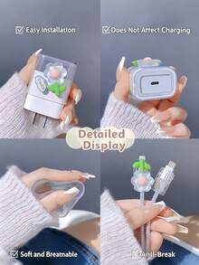 Compatible With IPhone 18w/20w USB-C Charger Cover Cute 3D Design Clear Soft Charger Protector Kawaii Cable Saver Compatible With IPhone 11 12 13 14 Pro Max Fast Power Adapter Charging Adapter Charger Accessories Phone Accessories Compatible With IPad Essential For Your Mobile A Must-Have For Man And Woman For Home Travel And Back-To-School - Multicolor - View 8