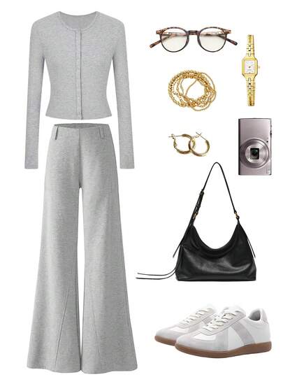 ルーズフィット、ローウエスト、ワイドレッグカジュアルパンツ