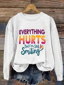 Women's Plus Size Spring/Autumn/Winter Letter Print Casual Simple Loose Comfortable Street Style Thermal Lined Everyday Round Neck Long Sleeve Plus Size Sweatshirt Tops - White - View 6