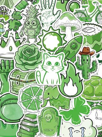 50 piezas de pegatinas verdes para libros, portátiles, estuches de teléfonos móviles, equipaje, guitarras y decoración