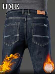 239 Winter Thickened Casual Minimalist Style Men's Jeans, New Men's Thickened Winter Wear, Suitable For Business Or Casual Wear, Mid-Rise Stretch Slim Straight Leg, Stretchy Fabric Machine Washable, Built-In YKK Zipper Closure, Simple Basic Versatile For Any Occasion, Essential Winter Warmth Men's Long Jeans, Men's Black Casual Pants, Men's Slim-Fit Jeans - 黑色 - 查看 4