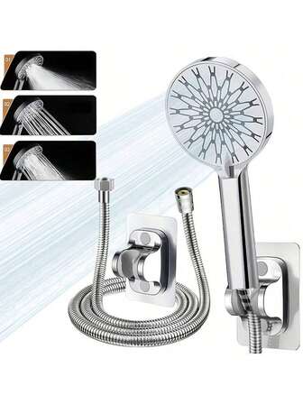1 Set High Flow Shower Head With Multiple Spray Modes, Includes 59.06" Flexible Hose & Bracket For Wall-Mounted Installation, Shower Faucet Combo