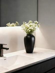 1pc Black & White Textured Decorative Vase, Imitation Ceramic Vase, Modern Matte Tabletop Vase (3 Sizes), Striped Texture Faux Ceramic Decorative Bottle, Suitable For Living Room, Entryway Cabinet, Coffee Table, Bedroom Nightstand, Bookshelf, Cafe Corner, Studio Display, Luxury Clothing Store Display, Wedding Reception Area, Party Decor, Can Be Paired With Floral Arrangements, Dried Flowers, Eucalyptus, Wheat Stalks, Fresh Flowers, Roses, Lilies, Artificial Plants, Nordic Style Greenery - Multicolor - View 6