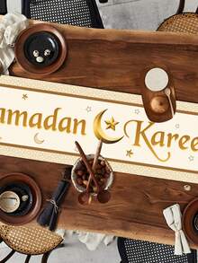 1Pc EID Ramadan Kareem Table Runner, EID Platinum Ramadan Kareem Design Polyester Table Runner For Eid Mubarak Party Decorations,Eid Mubarak Table Runner Cover,Ramadan Decorations For Home 2026 Eid Al-Fitr Celebrations Kitchen Dining Table Decor,Cabinet Decor,Home Kitchen Dining Room Table Decoration,Home Decor,Kitchen Supplies,Party Supplies Table Cloth,Table Accessories - Multicolor - View 11