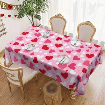 1pc Valentine's Day Theme Tablecloth - Red, White & Pink Gradient Heart Pattern, Warm & Romantic - Durable Polyester Fabric - Suitable For Rectangular & Round Tables, Perfect For Valentine's Day Wedding, Mother's Day Gift, Party Decor, Valentine's Day Dining Table Decoration, Wedding Decor
