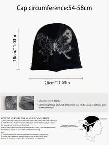 1 件蝴蝶纹理针织帽,超大号保暖羊毛混纺蝴蝶装饰休闲帽,男女通用秋冬耳暖帽 - 彩色 - 查看 3