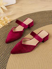 Women's Solid Color High Heel Pumps, Casual Elegant Business Party Sexy Fashion PU Leather Buckle Closure Pumps, Burgundy Pointed Toe Mid Heel Shoes, Suitable For Party, Commute, Office, Outdoor Events