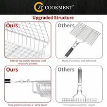 Grill Basket Stainless Steel With Portable Removable Handle, Grilling Basket-BBQ Accessories For Vegetable, Shrimp, Fish, Steak And Outdoor Use-Dishwasher ,Siliver - 銀 - 查看 6