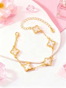 1pc Clover & Flower Pendant Delicate Luxury Hand Jewelry (Excluding Gift Box) - White - View 3