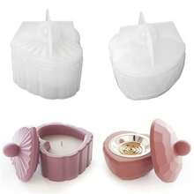 带盖硅胶心形模具 - 珠宝蜡烛托托盘模具，适用于DIY树脂、混凝土工艺品、情人节婚礼装饰硅胶模具 - 白色 - 查看 4