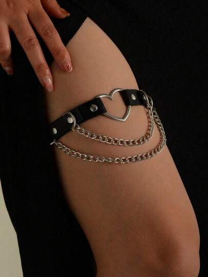 1-Piece Pu Leather Women's Leg Ring Chain Punk-Style Stretchy Thigh Ring Body Chain Suitable For Daily Wear And Party Accessories