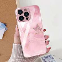 Funda de mármol para iPhone 17 Pro Max, funda para iPhone 16 13 14 11 12 15 Pro Max 16E 7 8 Plus XR SE 17 Air, cubierta de silicona con vidrio templado - Rosa PJ02 - Ver 6