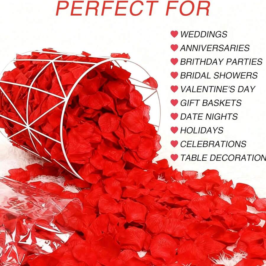 100/700/1400 pétalos de rosa roja, pétalos de flores de seda artificial rojas para bodas, decoración romántica para la noche de San Valentín - Rojo - Ver 1