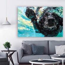 Framed Chic Black Labrador Swimming Canvas Art - Modern HD Print Wall Decor For Living Room & Bedroom, Easy-To-Hang Poster, Light Luxury, Studio Hallway, Art And Crafts - Đóng khung - Xem 4