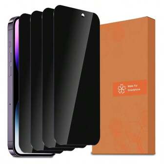 4 Packs Privacy Screen Protector Compatible With Iphone 6/7/8/11/12/13/14/15 /Pro Max, XS, XR, Xs Max - Glossy Tempered Glass, Anti-Spy Shatterproof Shield, Enhanced Screen Protection