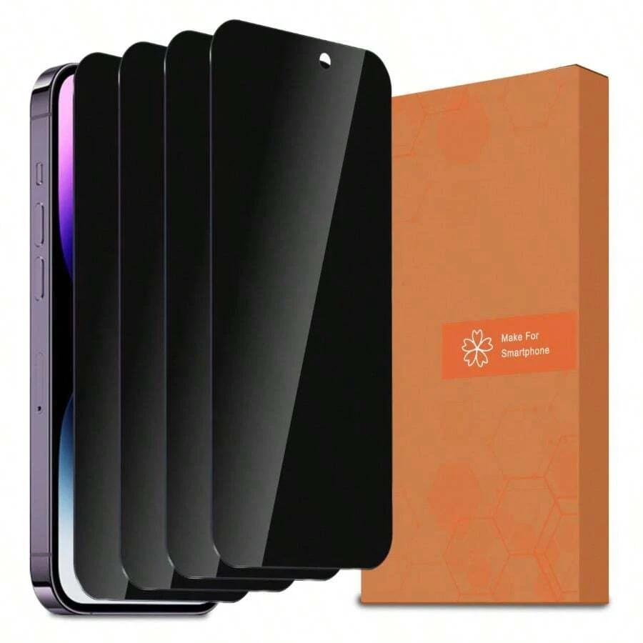 Bộ 4 miếng dán bảo vệ màn hình, tương thích với iPhone 6/7/8/11/12/13/14/15/Pro Max, XS, XR, Xs Max - Kính cường lực bóng, chống nhìn trộm và chống vỡ, tăng cường bảo vệ màn hình.