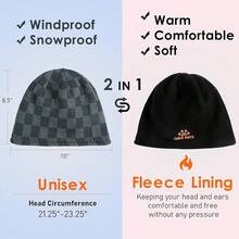 Gorro de invierno para hombres y mujeres, forro polar grueso, cálido, a cuadros, de punto, reversible, resistente al viento, para reloj de esquí - Verde oscuro+negro - Ver 10