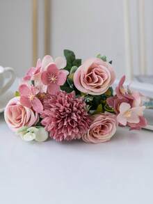 1 Stück/2 Stücke künstliche Pfingstrosen Blumen, Seidenhydrangeen Sträuße, Fake Rosen Kugel Chrysanthemen für Herbst Hochzeit Vase, Zuhause Esszimmer Schlafzimmer Dekorationen, Feste Geburtstags Party Accessoires, Outdoor Garten Dekorationen - Sandrot - Übersicht 6