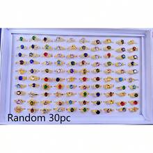 30pcs Vintage Ring Set, Mixed Color Rhinestone Inlaid, Gold Plated, Cubic Zirconia, Fashion Jewelry Wholesale, Party & Wedding Gifts (Size 6-10) - Multicolor - View 7