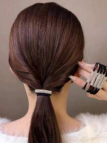 20 Peças/10 Peças Conjunto de Elásticos de Cabelo com Decoração de Strass de Duas Camadas, Acessórios de Cabelo Diários, Presentes e Adereços de Fotografia para Mulheres, Acessórios de Cabelo Femininos da Moda - Multicolorido - Visão 6