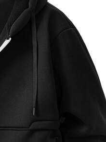 男士户外运动保暖内衬拉链连帽夹克，防风保暖，适合寒冷天气外出，秋冬季 - 黑色 - 查看 4