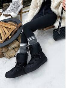 Polyester Lace-Up Punk Style Boots, Outdoor Winter - Black - View 1