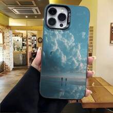 Cubierta de telefono con diseño de cielo azul y nubes para iPhone 14 Pro Max en color azul con impresion de paracaidas y texto SO COOL ideal para uso diario en cafeterias y viajes - Blanco - Ver 4