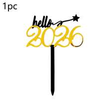 1个/3个新年快乐 Hello 2026 亚克力蛋糕装饰插牌，适用于圣诞节新年派对DIY蛋糕装饰用品 - 彩色 - 查看 9