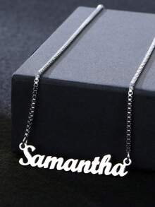 1pc Customized Personalized Name Necklace, Stainless Steel Material, Box Chain Necklace, Fashionable And Simple Design Women's Jewelry, Christmas Gift - Multicolor - View 6