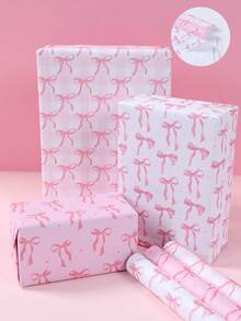 3张粉色蝴蝶结主题婴儿派对礼品包装纸，精美粉色蝴蝶结混搭设计，适用于性别揭晓派对、一周岁生日派对等场合。婴儿派对粉色蝴蝶结设计礼品包装纸，一周岁生日礼品包装用品，婴儿派对装饰，性别揭晓派对餐桌礼品包装装饰，婴儿派对礼物，生日装饰 - 粉紅色蝴蝶結 - 查看 2