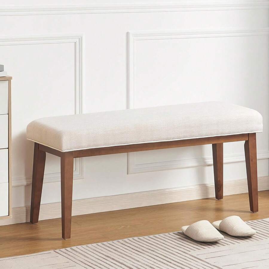Upholstered Bench For Bedroom End Of Bed,42.5-Inch Entryway Bench For Living Room,Dining Bench With Padded Seat And Solid Wood Leg For Kitchen Bedroom,Indoor And Hallway (Bench, Beige) - Beige - View 1
