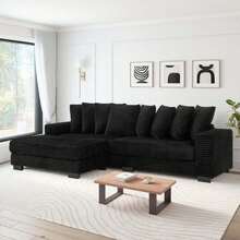 Niccae-Corduroy Tufted Upholstered Sleeper Sectional Sofa, L-Shaped Modular Convertible Sofa , Can Freely Change The Position Of The Footrests - 黑色 - 查看 8