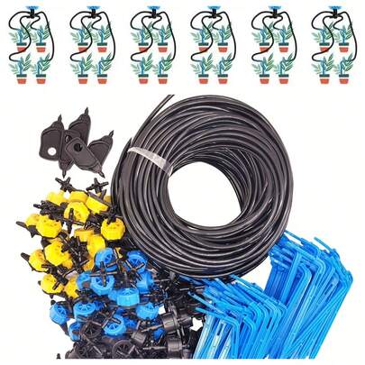 1 Set Of Easy To Install 67.63oz/1.06gal/2.11gal Drip Irrigation System With 4-Way Splitter Connector Connection 3/5 Hoses And Drip Arrows - Water-Saving Emitter With Hoses And Accessories Set For Flowerpots, Greenhouses And Gardens, Crosses, Plant