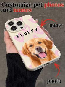 1个定制宠物狗/猫照片手机壳，心形图案，多色可选，可个性化定制文字/短语，亮面保护壳，兼容 11/12/13/14/15/16 Pro Max、S23/S24/S25 Ultra 5G、A13/A14/A15/A16/A33/A34/A35/A55/A56，少女心用品 - 米色 - 查看 3