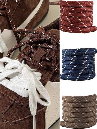 2 Pairs Durable Polyester Shoelaces With Diagonal Dot Details, Suitable For Various Sports, Casual And Canvas Shoes