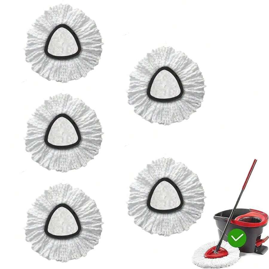 5pcs Microfiber Mop Replacement Head, Washable And Durable Supplementary Cloth, 360 Degree Wet/Dry Use, Easy To Clean, No Need For Electricity, Household Cleaning Product - White - View 1
