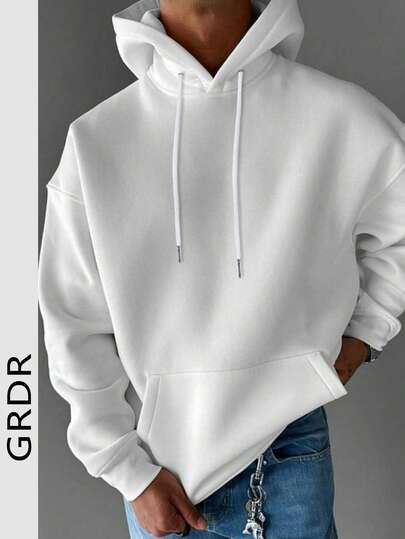 Herr enfärgad huvtröja med fickor, mångsidig för höst/vinter