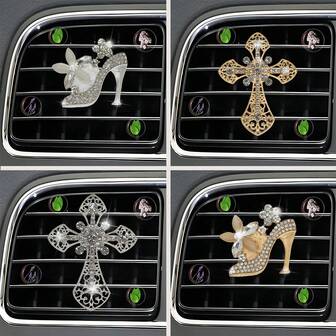 1 st biltillbehör till luftventilen, doftdekoration för högklackade kristallskor och luftfräschare med lavendeldoft i gyllene kors