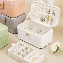 Luxury Printed Portable Jewelry Box With Layered Compartments For Versatile Accessory Storage, Lockable Jewelry Case With Velvet Lining, Earring, Ring, Necklace Organizer, Ideal Gift For Women And Mothers, Large Capacity Display Box ,Room Decor - Multicolor - View 6