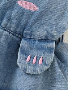 1pc Baby Girl Casual Cute Rabbit Embroidery Denim Bib Dress, Light Blue, Spring/Summer/Autumn - Blue - View 5