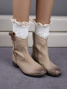 Women's Lace Leg Guards, Women's Leg Covers, Women's Socks, Women's Mid Length Socks, With Pleated Lace, Preferred Fabric, Warm In Autumn And Winter, Suitable For Pairing With Short Boots/Shoes/Socks/Mid Length Socks, Warm And Protect Women's Legs, Suitable For Home Relaxation/Shopping/Outdoor Dating/Walking And Other Activities, Can Be Used As Gifts For Valentine's Day/Christmas/Thanksgiving And Other Holidays - Multicolor - View 8