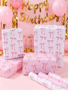 3张粉色蝴蝶结主题婴儿派对礼品包装纸，精美粉色蝴蝶结混搭设计，适用于性别揭晓派对、一周岁生日派对等场合。婴儿派对粉色蝴蝶结设计礼品包装纸，一周岁生日礼品包装用品，婴儿派对装饰，性别揭晓派对餐桌礼品包装装饰，婴儿派对礼物，生日装饰 - 粉紅色蝴蝶結 - 查看 6