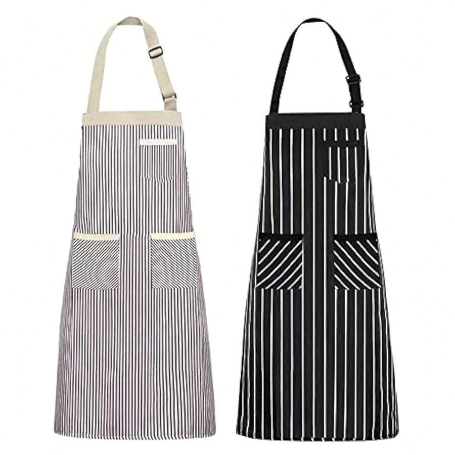 NLUS 2 Pack Kitchen CooFKing Aprons, Adjustable Bib Soft Chef Apron With 3 Pockets For Men Women (FUmberss/Black),Brown2 - 布朗2 - 查看 1
