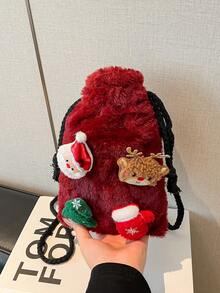 Winter And Autumn Santa Claus Cute Cartoon Red Small Bag For Girls - Knitted Shoulder Bag - Red - View 5
