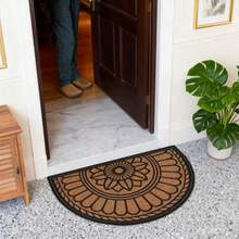 1pc Semi-Circle Coconut Fiber Entrance Mat, Decorative Doormat For Entryway, Bedroom, Kitchen, Bathroom, Floral Pattern, Durable Polyester