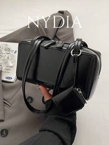 1件复古简约百搭时尚单肩包，方形腋下包，纯色简约风格女士手提包，适合日常、工作、约会等场合。 - 黑色 - 查看 1