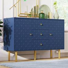 (=905467AAB) Chest Of Drawers/Sideboard With 2 Doors And 3 Drawers, Adjustable Shelf, For Living Room/Bedroom, Navy Blue, H 83/W 120/D 40 Cm - Navy Blue - View 2