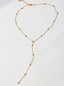 1 件 45+5 厘米不锈钢 18k 镀金优雅长吊坠项链珠宝 Y 形链带圆球吊坠项链适合女士日常佩戴