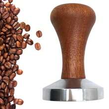 51mm/53mm/58mm Aluminum Espresso Coffee Tamper Coffee Powder Distributor Leveler Tool Press Hammer Solid Wood Black Plastic Handle